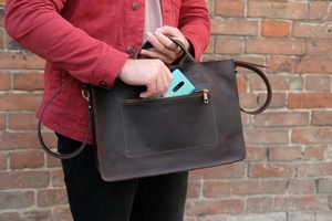 Nouveau design sacs en cuir véritable Vintage bandoulière Messenger travail mallette pour ordinateur portable cartable sac hommes femmes affaires - Product Image 2