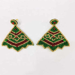 Pendientes de bordado con cuentas americanas, colores blancos auténticos, flecos de cuentas, hechos a mano en India - Product Image 2