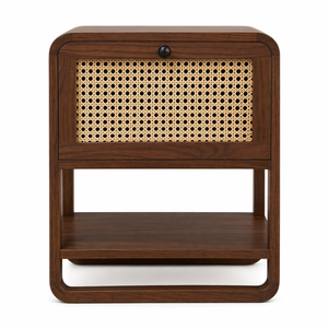 Wholesale Premium Solid Teak Wood Modern Minimalist Pingul <b>Bedside</b> Table Cabinet Rattan Drawer <b>Shelf</b> Storage Walnut Finish - Product Image 1