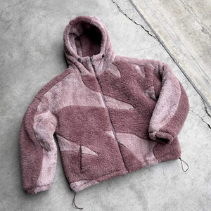 Chaqueta de lana con capucha y diseño geométrico, gruesa y cálida para invierno, con cierre de cremallera, corte regular, forro y diseño de patchwork. - Product Image 1