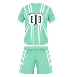 Ensemble short et maillot de rugby vert menthe et blanc, col en V, manches courtes, uniforme d'équipe respirant et léger, kit de sport personnalisé pour l'entraînement - Product Image 2