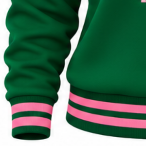 <b>Green</b> <b>Women</b> Ribbed Crewneck Pullover Sweatshirt Embroidered Graphic Letter Long Sleeve Casual Sorority Style Knit Top - Product Image 3