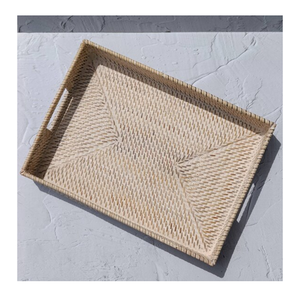 Bandeja de Servir Cuadrada de Ratán de Lujo, con Asa de Madera Natural, Hecha a Mano, Organizador de Aperitivos y Té, Calidad Premium para Mesa de Comedor - Product Image 4