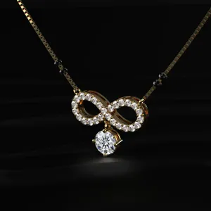 Pendentif Mangalsutra en diamant CVD de laboratoire taille ronde, couleur D-E, clarté VVS-VS, certifié IGI, plaqué or, pour fiançailles et mariage, Inde - Product Image 4