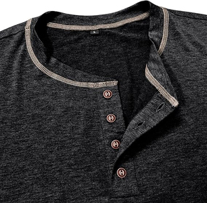 Camiseta Henley para Hombre, Manga Corta, Corte Ajustado, Cuello en V, Ribete en Contraste, Informal, Tejida, 100% Algodón, Color Sólido, Uso Diario - Product Image 4