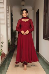 PARTY WEAR GEORGETTE SEQUENCE WORK GOWN WITH DUPATTA RED 62897 - Product Image 5