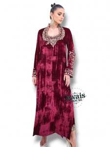 <b>Burgundy</b> <b>Velvet</b> Polyester Abaya Long Sleeve Floor Length Embroidered Sweetheart Neck Modest Islamic <b>Dress</b> Women All Seasons - Product Image 5