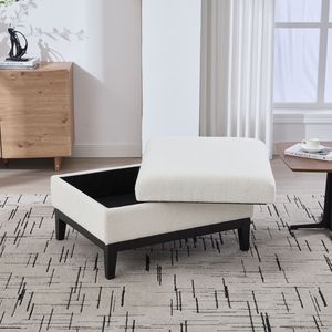 Tavolino da Caffè e Poggiapiedi Reversibile 33.86"W, Poggiapiedi Quadrato con Base in Legno Imbottita e Gambe in Legno di Gomma, Pouf Contenitore - Product Image 4