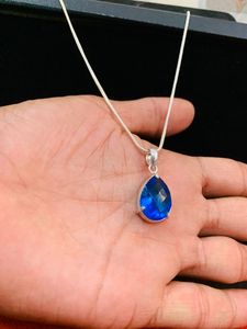 Collar con Colgante de Piedra Azul Oscuro, Plata Alemana, Unisex, Personalizado, Fino, Hecho a Mano, para Mujer - Product Image 1