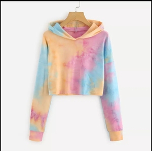 Wholesale OEM Women's Tie Dye <b>Crop</b> <b>Top</b> Hoodie Breathable Long Sleeve <b>Crop</b> <b>Tops</b> Tie Dye <b>Hoodies</b> with Customized Colors and logo - Product Image 4