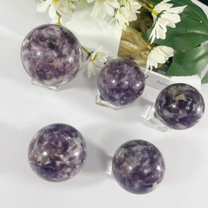 Natural Amethyst <b>Crystal</b> <b>Sphere</b> Polished Stone Ball with Wooden Stand Ruhi Agate Gujarat Home Decor Feng Shui Meditation Gift - Product Image 6