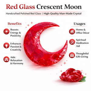Pièce décorative artisanale en cristal de verre rouge sculpté en forme de croissant de lune, 3,5-4 pouces, pour la décoration intérieure, la méditation et l'autel - Product Image 5