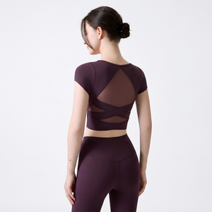 <b>Women's</b> Printed for Short Sleeve Crop <b>Top</b> <b>Mesh</b> Cut-Out Back Crew Neck Breathable Spandex/Nylon Skinny Fit Quick Dry - Product Image 2