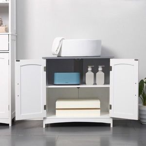 Mobiletto Moderno Bianco con Lavabo a Colonna e Doppia Anta in MDF per Bagno o Palestra, Ideale per Uso in Magazzino - Product Image 2