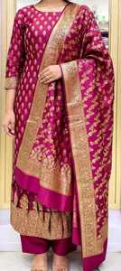 Tissu en soie brodée avec tissage Zari, motifs traditionnels et dupatta assorti pour Salwar Kameez, ensembles Kurta et vêtements ethniques - Product Image 4