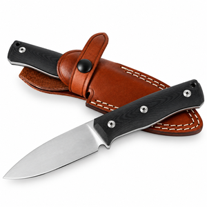 Cuchillos de Caza de Hoja Fija con Mango de Madera Negra y Hoja Plateada, con Funda de Cuero Marrón para Acampar, Hacer Senderismo y Viajar al Aire Libre - Product Image 6