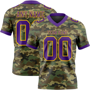 Camiseta de Fútbol Amarilla con Patrón 3D Camuflaje Morado y Amarillo, Homenaje al Servicio, Malla Transpirable, Ropa Deportiva Auténtica de Alta Calidad - Product Image 1