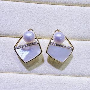 Pendientes de Perlas de Agua Dulce de 5-6 mm, Estilo Ins, Moda Simple, Geometría de Fritillaria Blanca, Elegantes Pendientes de Perlas de 5-6 mm para Mujer, Zhuji - Product Image 3