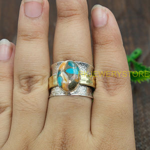 Natural Oyster Copper Turquoise <b>Ring</b> Handmade 925 Sterling Silver And Brass <b>Statement</b> <b>Ring</b> Boho Artisan GemstoneJewelry herwomen - Product Image 4