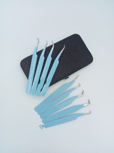 Ensemble de pinces à cils de précision à pointe lisse en acier inoxydable, étui crème, outil professionnel pour cils, 2 pièces, logo personnalisé, pointe ultra-fine - Product Image 5