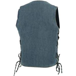 Gilet de motard en denim bleu pour homme 2025 Leather DM1989 avec 10 poches et lacets latéraux - Product Image 2