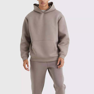 Conjunto de Sudadera con Capucha Gris para Hombre, Manga Larga, Color Sólido, Material de Algodón Informal, Transpirable, para Otoño - Product Image 1