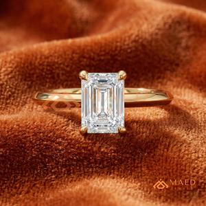 14K Yellow Gold Emerald Cut <b>Solitaire</b> <b>Ring</b> – Modern Knife-Edge Gold Engagement Band Yellow Gold Over <b>Silver</b> Emerald <b>Solitaire</b> - Product Image 1