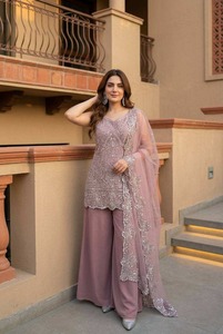 Premium Quality Designer Palazzo Suit Set for Women Featuring Intricate Embroidery Work with Stylish <b>Net</b> <b>Dupatta</b> Bulk Supplier - Product Image 2