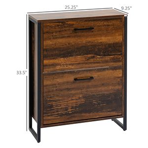 Scarpiera rustica marrone sottile con 2 ante a ribalta e scomparto divisorio, organizer per scarpe da ingresso per uso in agriturismo o centro commerciale - Product Image 3