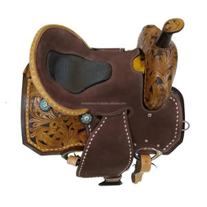 Sillín de caballo de carreras de barril occidental hecho a mano de cuero Original 100% mejor para montar en carreras por placer con juego de tachuelas a juego - Product Image 3