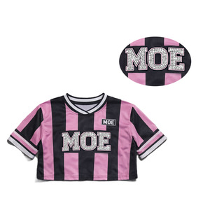 Maillot de football américain sexy pour femme, crop top rose et noir rayé, tendance, avec numéros en strass, uniforme d'équipe personnalisé, streetwear, OEM - Product Image 3