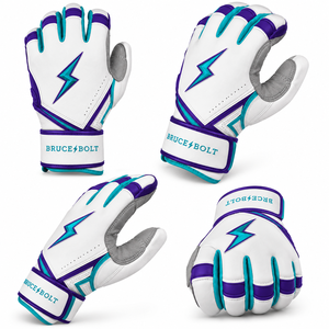 Guantes de Bateo de Cuero Turquesa Blanco y Morado, Acolchados, con Cierre de Gancho y Bucle, Unisex, para Adultos, Entrenamiento, Mano Derecha/Izquierda, Tallas XL/XXL - Product Image 5