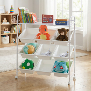 Organisateur de bureau multifonctionnel moderne à 9 tiroirs, boîte en métal avec étagère, finition brillante, montage facile - Product Image 3