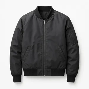 <b>Men's</b> <b>Black</b> Bomber Jacket Casual Zip Up Stand Collar <b>Long</b> Sleeve Autumn <b>Coat</b> - Product Image 1