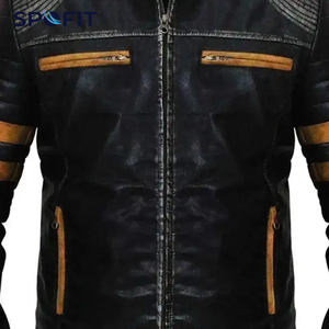 Custom Logo New Casual Vintage Genuine Leather Canvas Jacket Men Spring Outfit Design Motor Biker Front Pocket - Product Image 4