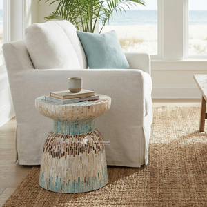 Modern Eco-Friendly Mother Pearl <b>Hourglass</b> Shell Inlay Side/End Table Multi-Color Mosaic Accent Furniture for Living Room - Product Image 3