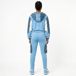 Conjunto de Dos Piezas de Ropa Urbana para Mujer, Chaqueta Oversize con Paneles de Mezclilla y Pantalones Casuales de Corte Holgado - Product Image 3