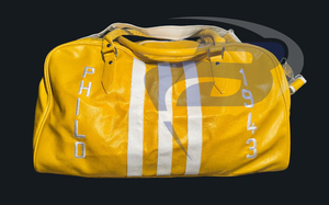 Bolsa de Viaje de Cuero Resistente Reflectante Amarilla con Rayas Blancas Estilo Deportivo de Gran Capacidad de Philo Affiliates Sorority - Product Image 3