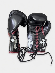 BOXING FORGE Custom Handmade Black Cowhide Leather Boxing <b>Gloves</b> | <b>Gothic</b> Cross Patch Design | Pro Training Sparring | - Product Image 3