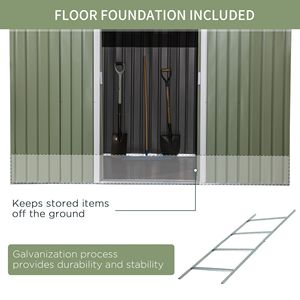 Cobertizo de almacenamiento para exteriores de 9 'X 6', base de 4 rejillas de ventilación, 2 puertas corredizas fáciles, verde para patio trasero, garaje, césped para almacenamiento de jardín - Product Image 6