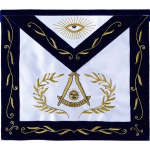Tablier de maître de la franc-maçonnerie en velours bleu avec broderie dorée faite à la main, en cuir blanc avec cordons - Product Image 4