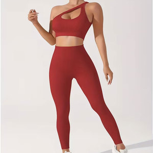 Womens 2 pcs Yoga Set One-Shoulder Sports Bra with High Waist Butt Lifting <b>Leggings</b> Stretchy and Breathable Activewear - Product Image 6