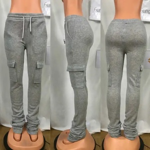 Wholesale 6 Pocket Cargo Pants For Women Slim Fit Streetwear Flare Stacked Pants Cotton Fleece High Waist Drawstring Sweatpants - Product Image 4