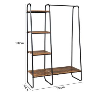 Appendiabiti in Metallo Autoportante con 5 Ripiani in Legno, Robusto Portabiti Nero Indipendente - Product Image 4