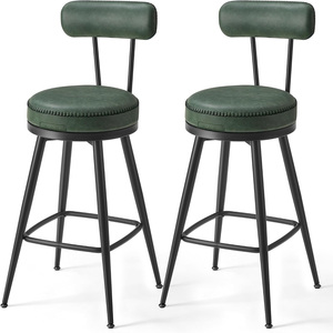 Counter Height Chair, Modern <b>Barstool</b> with Back, Mid-Century Metal Legs and <b>Leather</b> Padded Cushion for Kitchen & Bar Chairs - Product Image 6