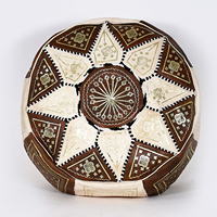 Pouf ottoman rond marocain fait main en cuir véritable blanc/marron, repose-pieds, chaise, lit pour hôtel, appartement, chambre à coucher