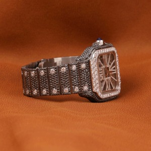 Luxury VVS Moissanite Diamond <b>Watch</b> Silver Fully Iced Out Round Case Date Calendar Window <b>Arabic</b> Dial Baguette Bezel <b>Watch</b> - Product Image 2