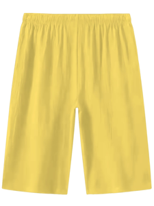 Men's Yellow Cotton Lounge Set V-Neck T-Shirt Shorts Casual Summer Knitted Solid Color Soft Comfortable Two-Piece Outfit - Product Image 6