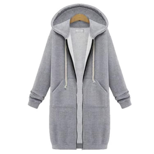 Robe longue à capuche pour femme, couleur unie, manches longues, fermeture éclair, décontractée, pour l'automne, noire, 100% coton tricoté - Product Image 4