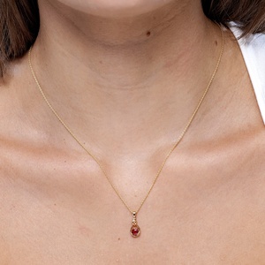 14K Pure <b>Gold</b> Natural Red Ruby Precious Gemstone Knotted Heart Shape <b>Pendant</b> with Round Diamond Handmade Fine Jewelry <b>Pendant</b> - Product Image 3